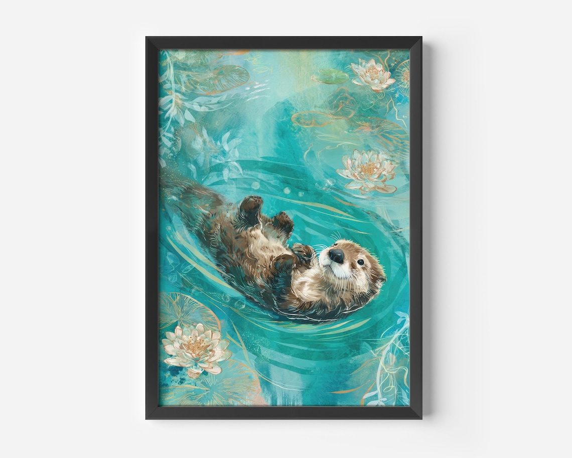 Otter Illustration, Boho Bathroom Art Print