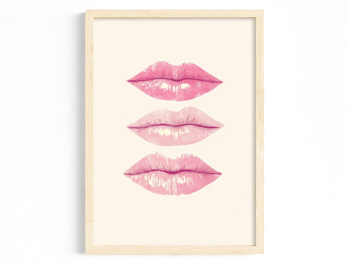 Modern Lips Art Print Minimalist Pink Poster Dynamic Illustration For Living Room Abstract Pop Prints Girly