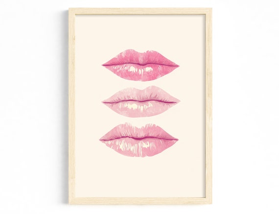 Modern Lips Art Print Minimalist Pink Poster Dynamic Illustration For Living Room Abstract Pop Prints Girly
