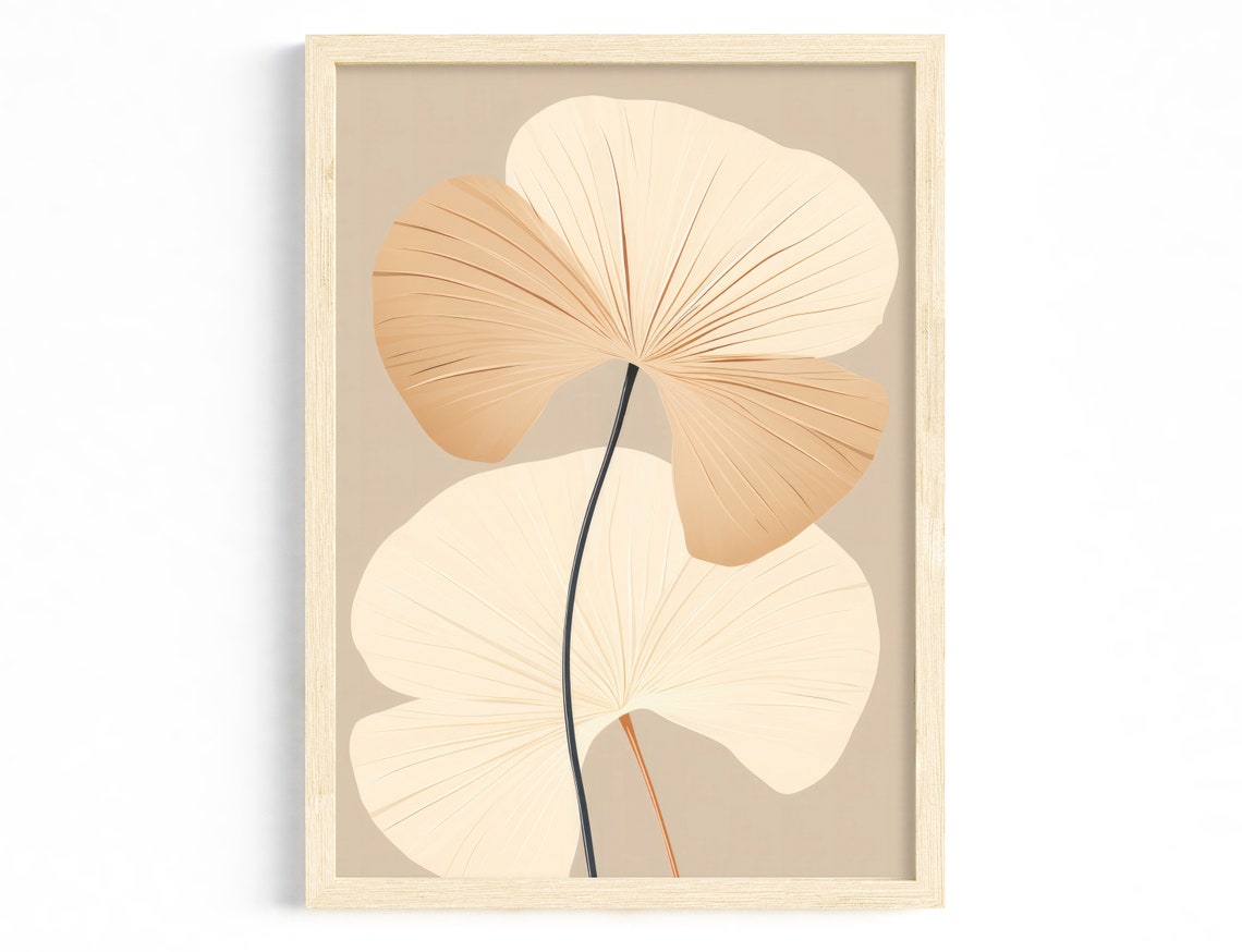 Neutral Beige Palm Leaves Abstract Minimalist Botanical Art Poster