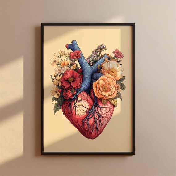 Creative Living Room Decor Botanical Heart Art Print Vintage Floral Illustration Diverse For Kitchen Hallway Youth Office