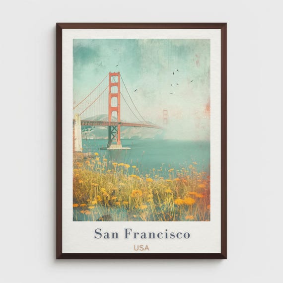 San Francisco Travel Poster Golden Gate Bridge Art Print