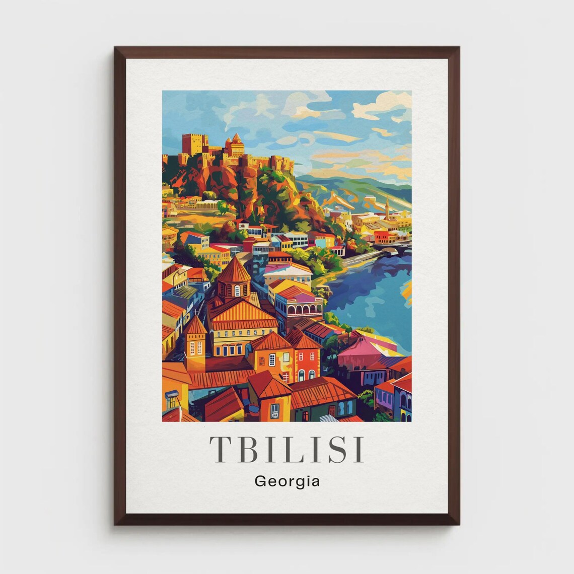 Retro Tbilisi Travel Poster Georgia Narikala Fortress Print