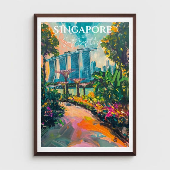 Singapore Travel Poster Vintage Asia Art Print Marina Bay Sands