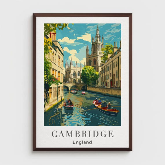Cambridge England Poster Print Travel Wall Art Cam River Scenery