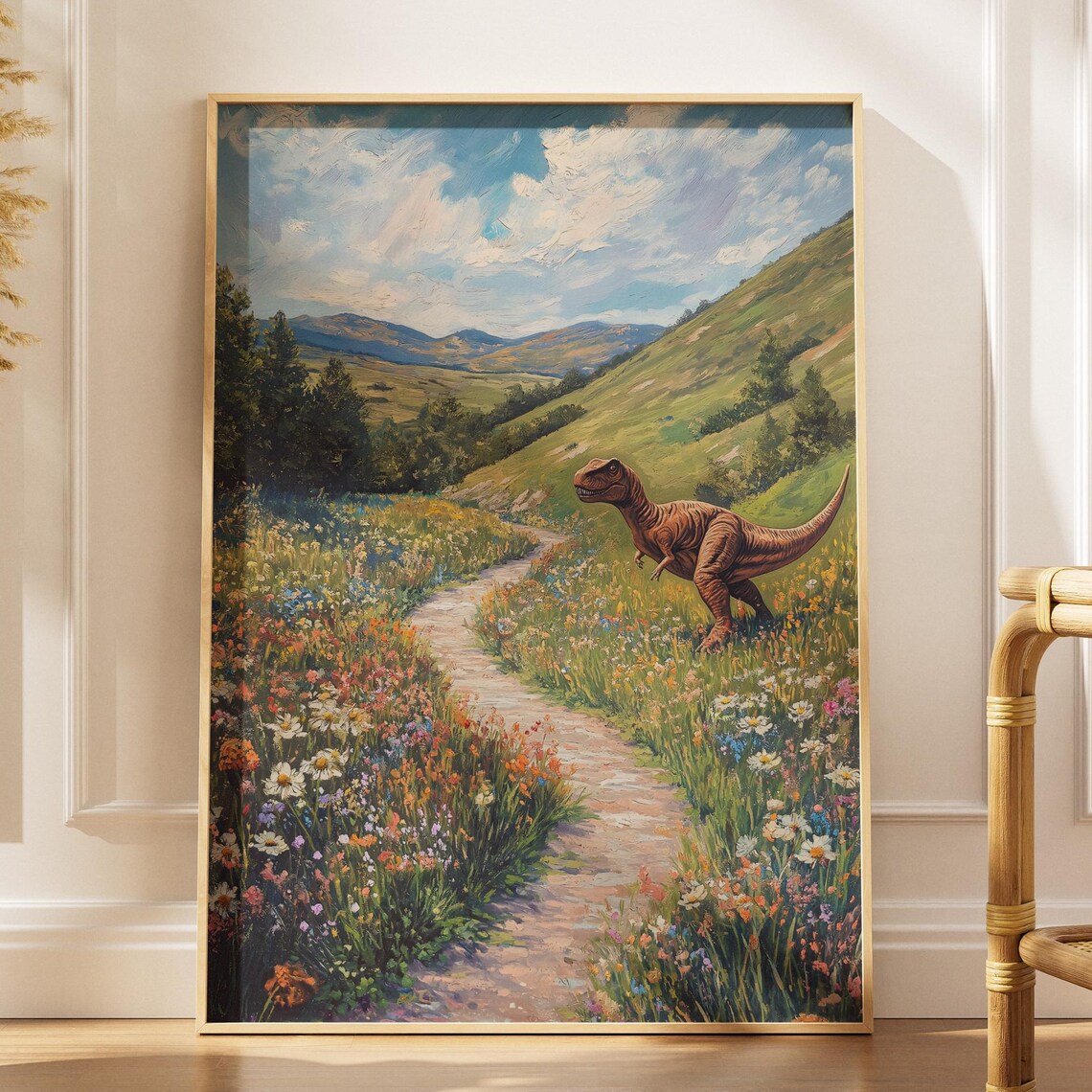 Countryside Raptor Poster, Wildflower Path Scene