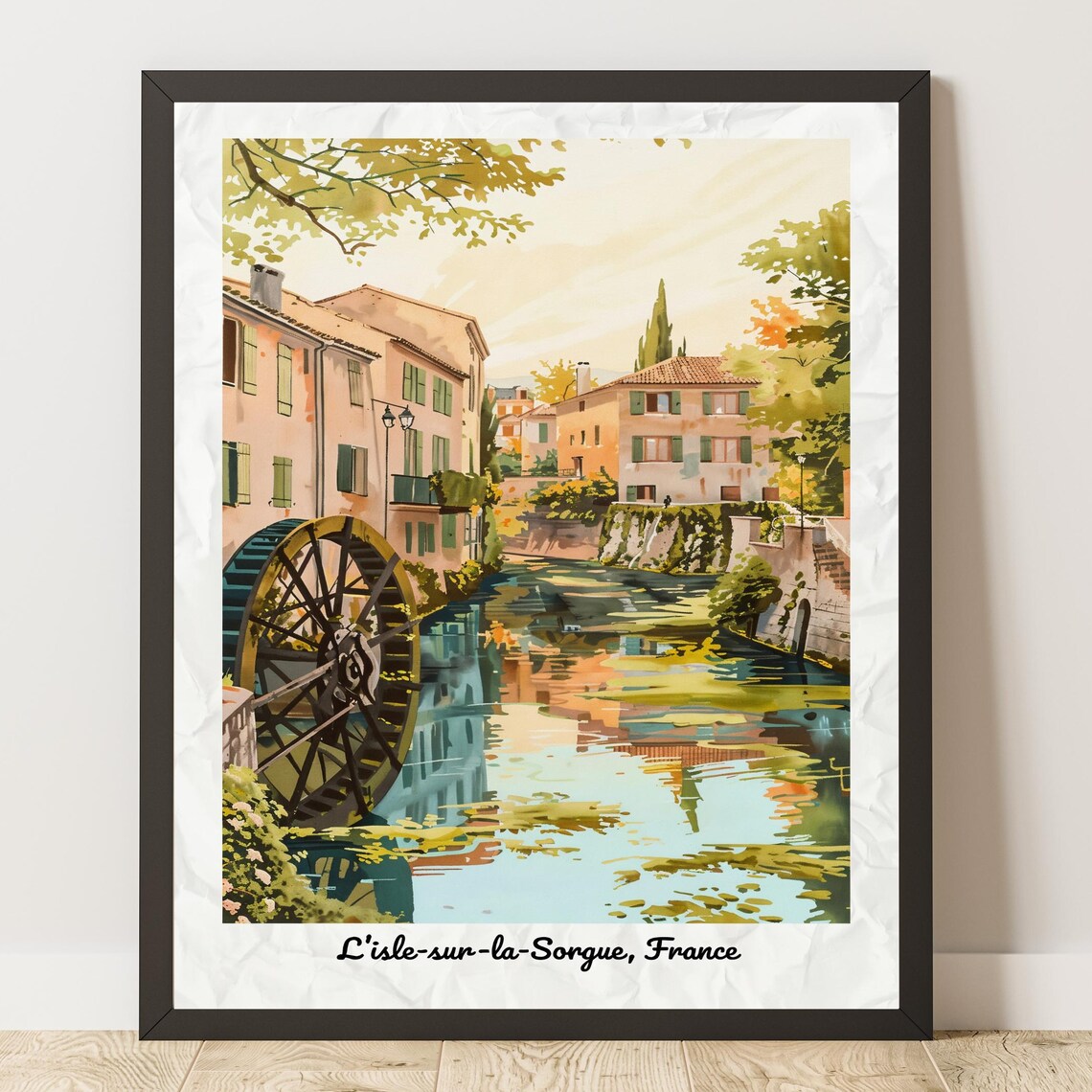 L'Isle-sur-la-Sorgue France Vintage Style Travel Poster Watermill