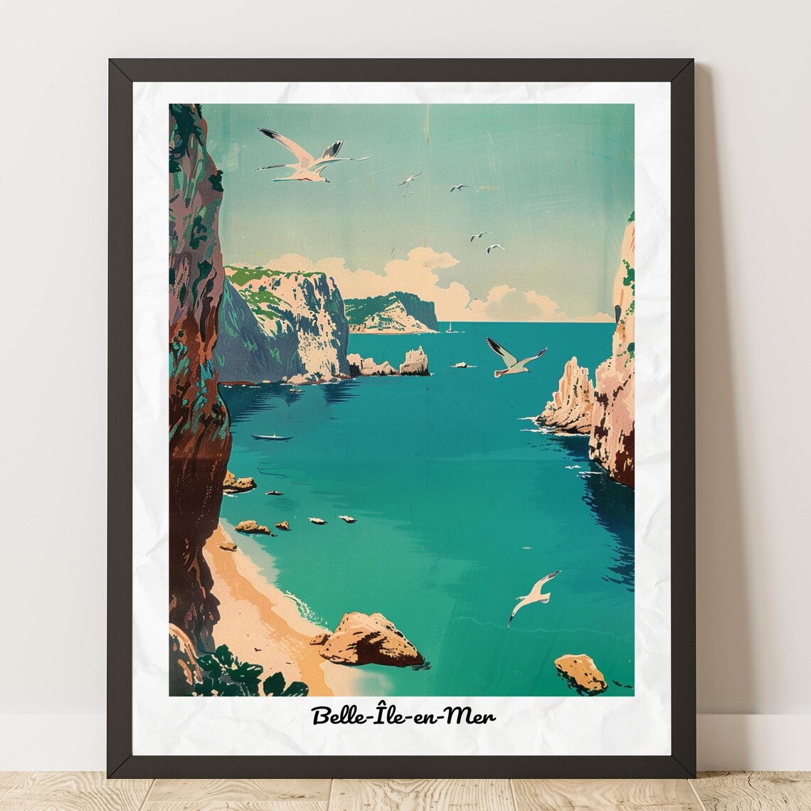 Belle-Île-en-Mer Sea Cliffs Seagulls Vintage Brittany Travel Poster