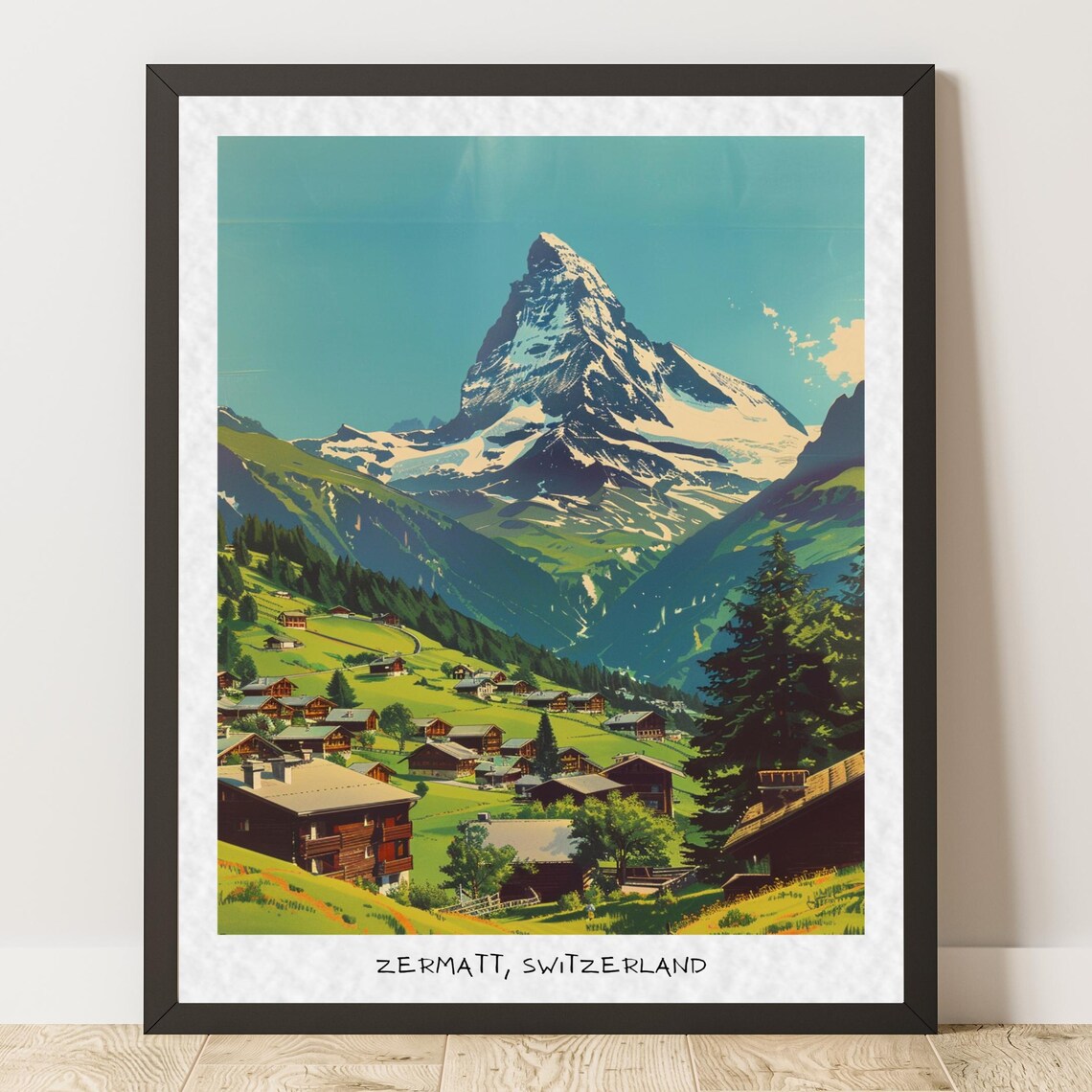 Zermatt Matterhorn Chalet Village Vintage Swiss Travel Poster