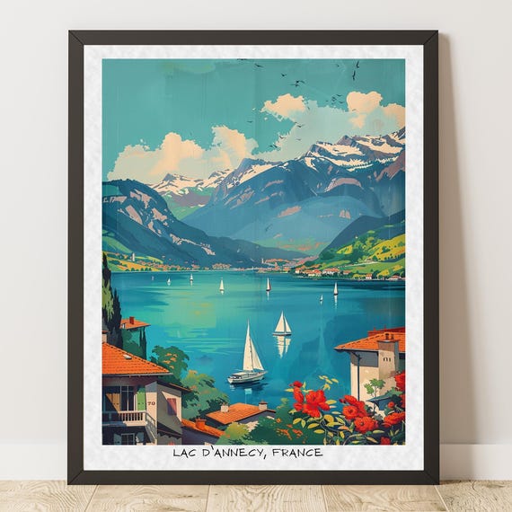 Annecy Poster Lake Print Lac Dannecy Illustration Gift Vintage Travel Affiche