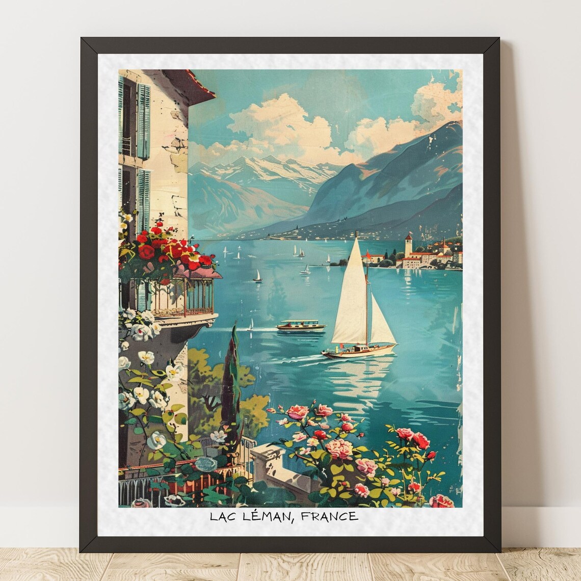 Lac Léman Sailboats Alpine Lake Vintage French Travel Poster