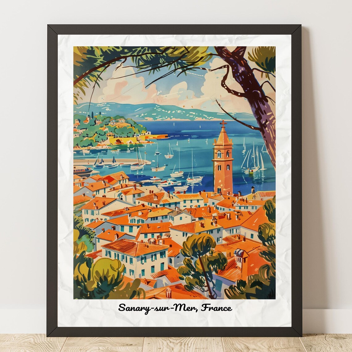 Sanary-sur-Mer France Harbor Sailboats Vintage Travel Poster Riviera