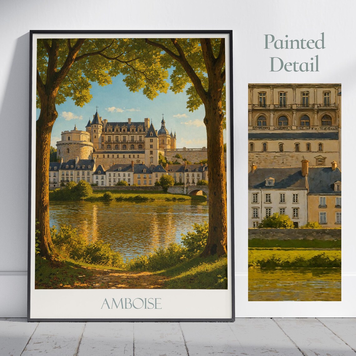 Amboise France Grand Chateau Over the River Painted Travel Poster