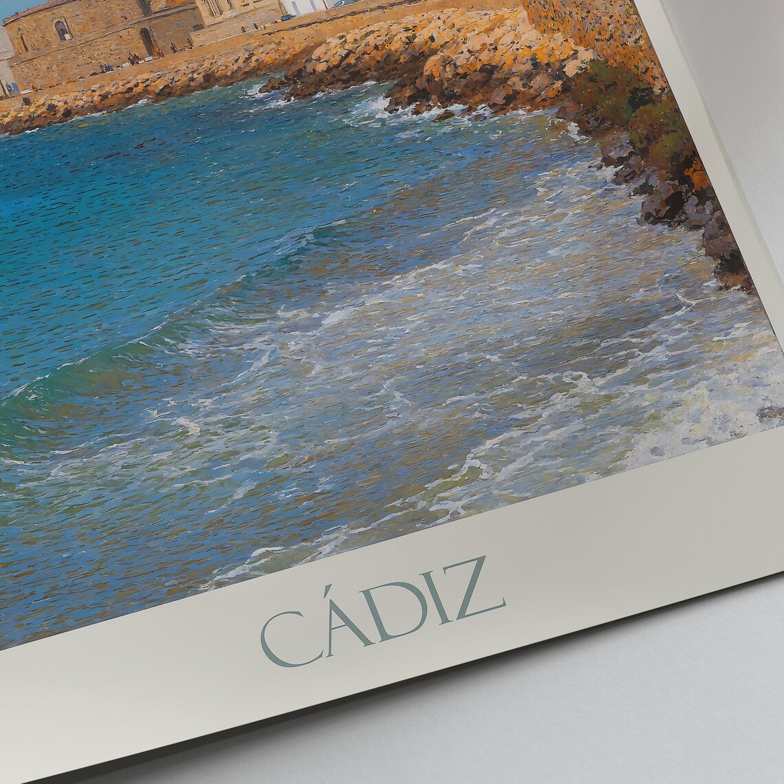 Cadiz Spain Seaside Cathedral Golden Dome Waves Painted Travel Poster - Image 2