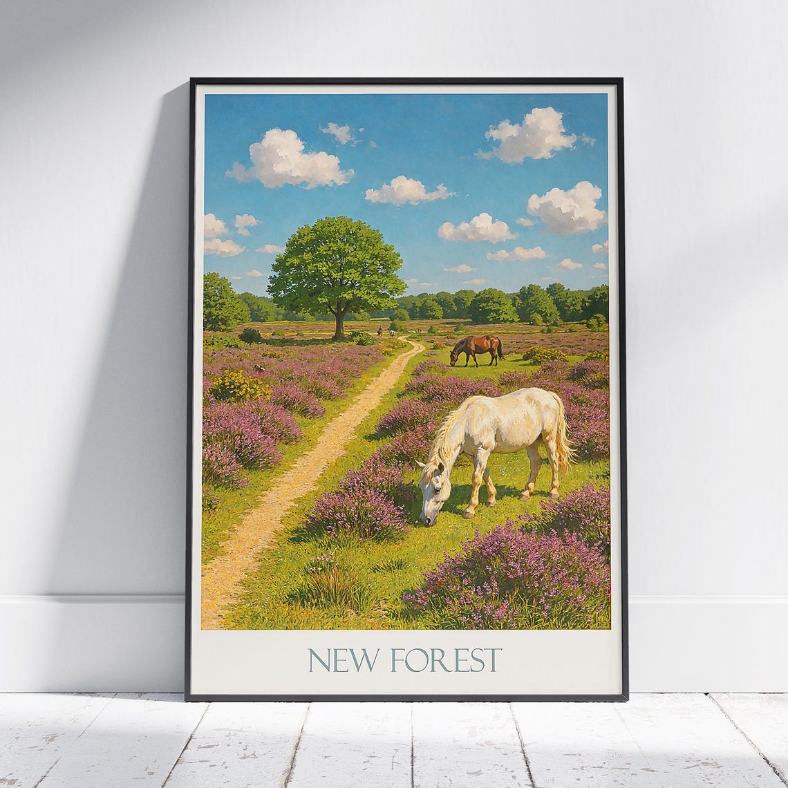 New Forest England Ponies Heather Heathland Painted Nature Poster