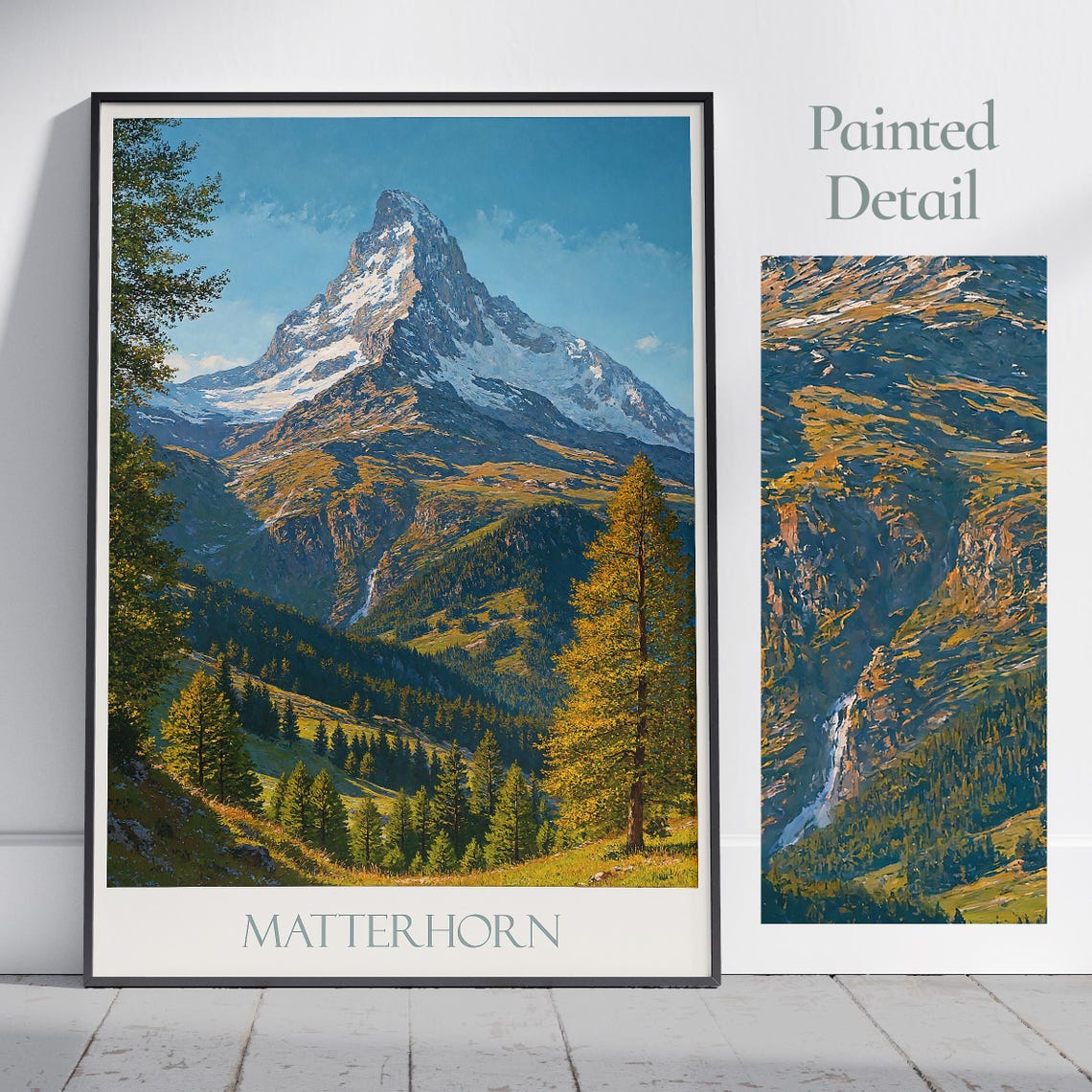 Matterhorn Snow Peak Alpine Mountain Painted Landscape Art Poster