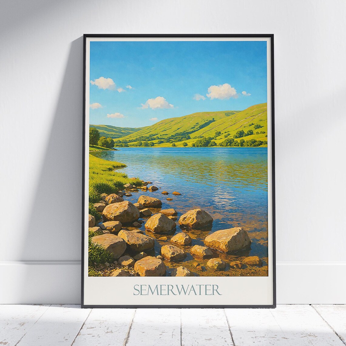 Semerwater Lake Rocky Shore Painted Yorkshire Dales Travel Poster