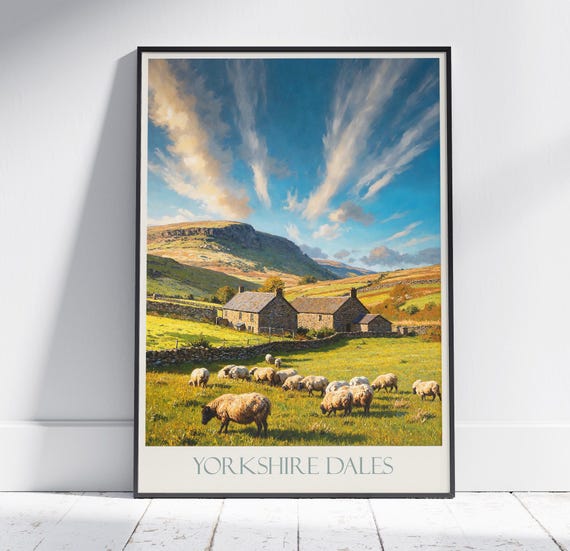 Yorkshire Dales Travel Print Travel Poster Painted Wall Art Print Home Decor Framed Personalized Print Vacation Travel Gift