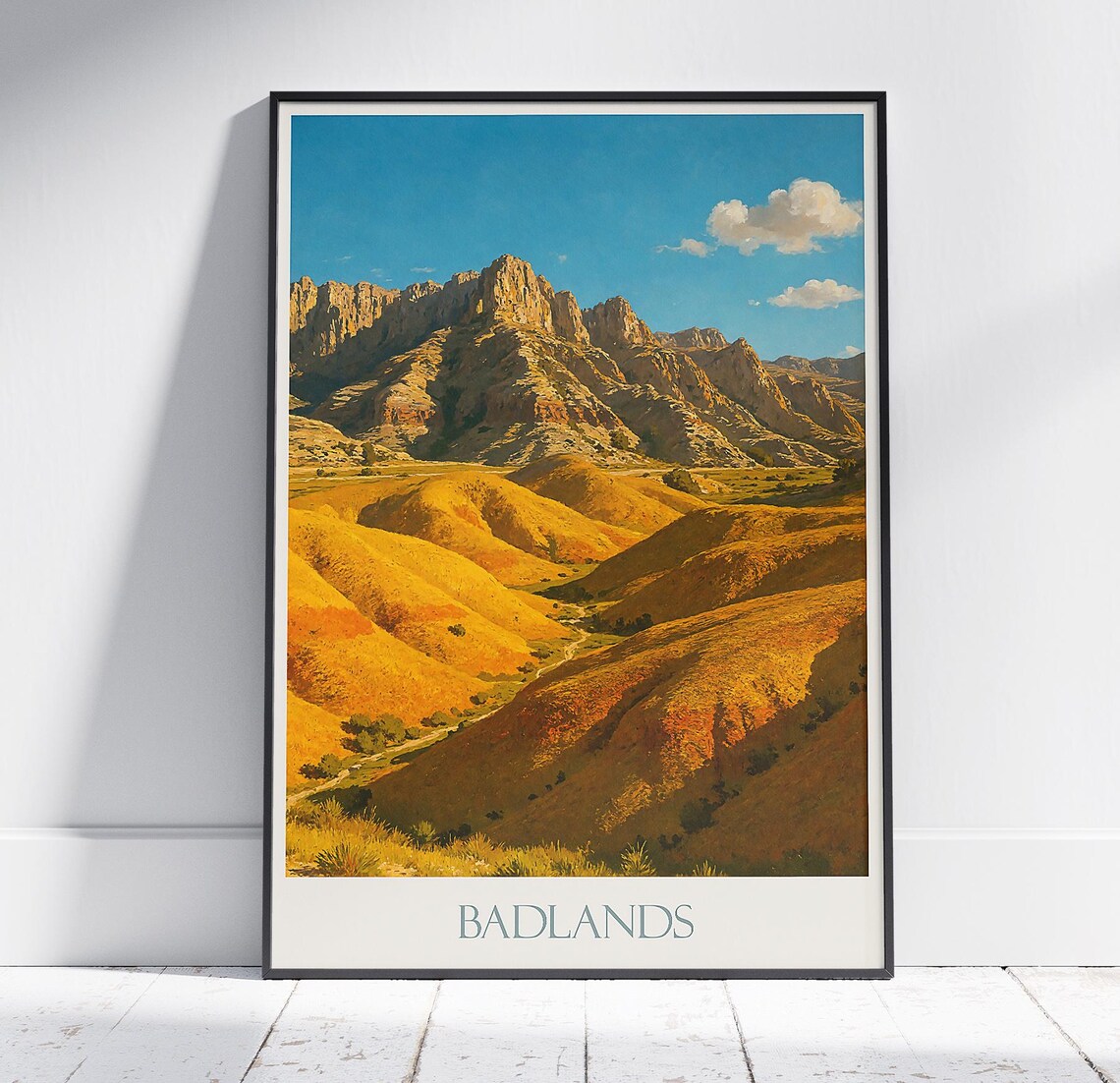 Badlands National Park Golden Hills Scenic Vintage Travel Poster