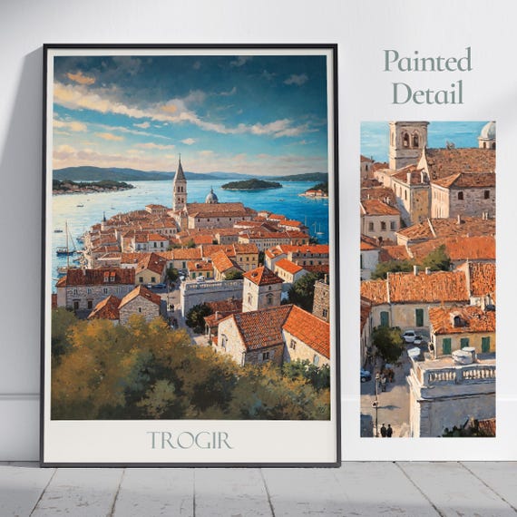 Trogir Travel Print Croatia Travel Poster Painted Wall Art Print Home Decor Framed Personalized Print Vacation Travel Gift