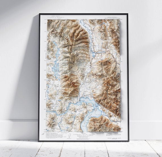 Vintage Idaho Montana Priest Lake Topographic Survey Map Art Poster