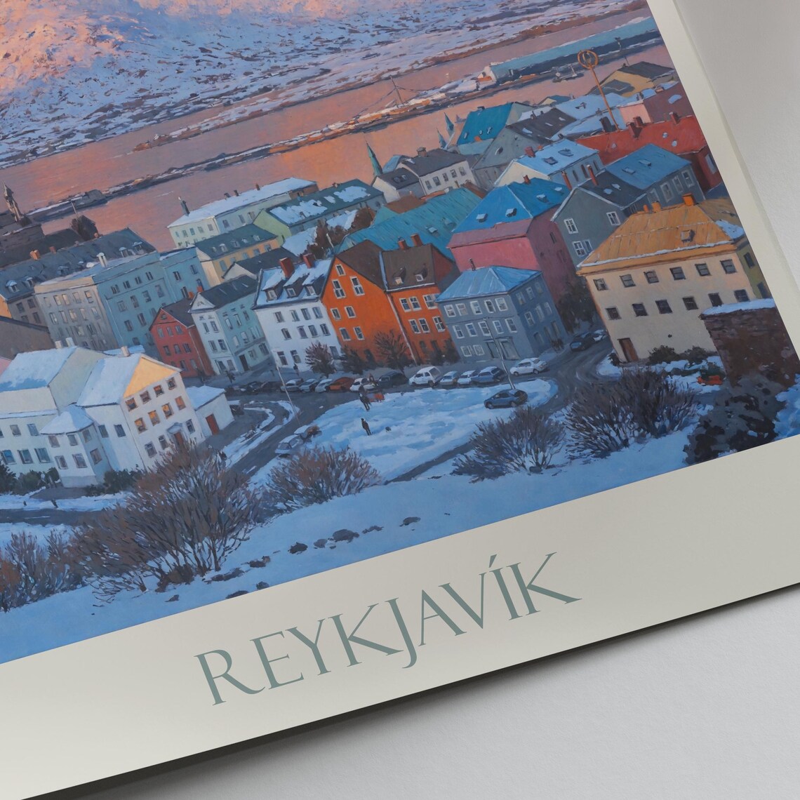 Reykjavik Iceland Winter Snow Mountain Town Church Sunset Poster - Image 2