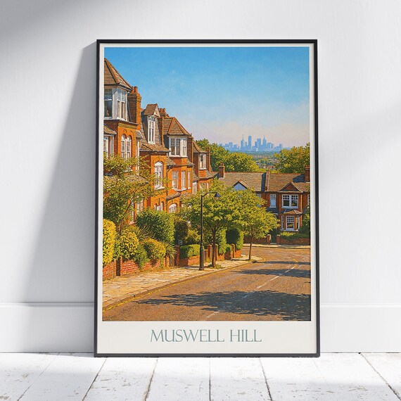 Muswell Hill London Travel Poster North London Brick Streets Skyline View