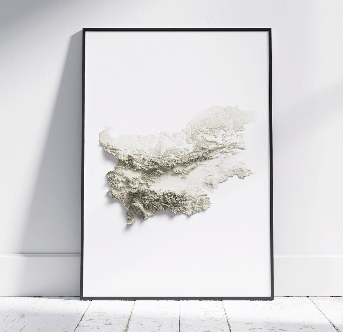 Bulgaria Topographic Relief Map Monochrome Minimalist Wall Art