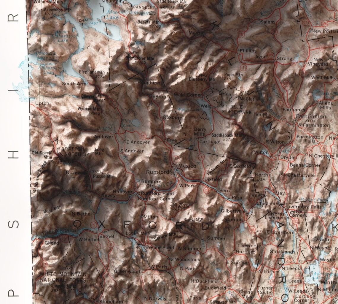 Maine State 3D Shaded Relief Topographic Map Vintage Style Poster - Image 2
