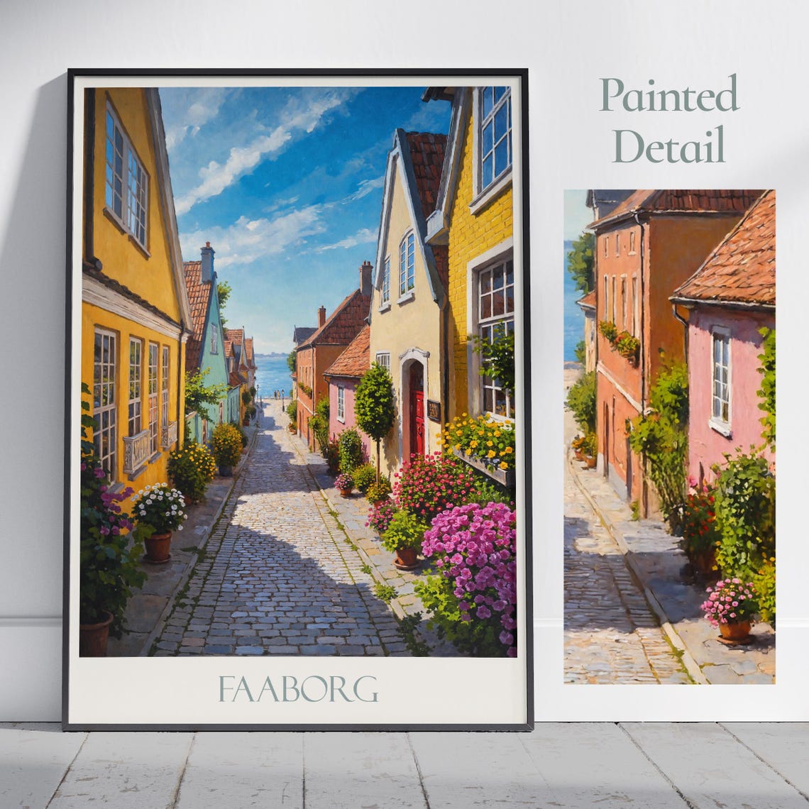 Faaborg Denmark Painted Old Town Cobblestone Street Art Poster