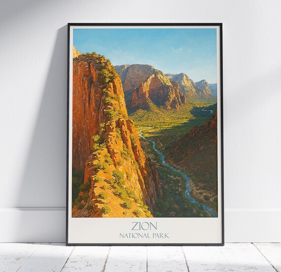 Zion National Park Red Rock Canyon River Desert Travel Art Poster