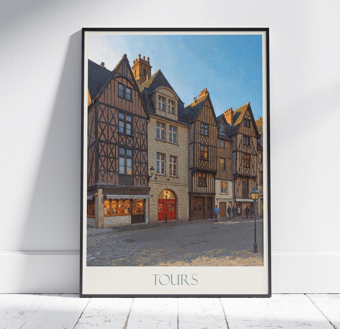 Tours France Historic Half Timbered Old Town Painted Travel Poster