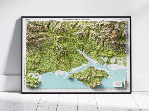 New Forest Isle Of Wight Uk Flat 2d Shaded Relief Map Vintage Atlas Style Print Poster Wall Art Decor