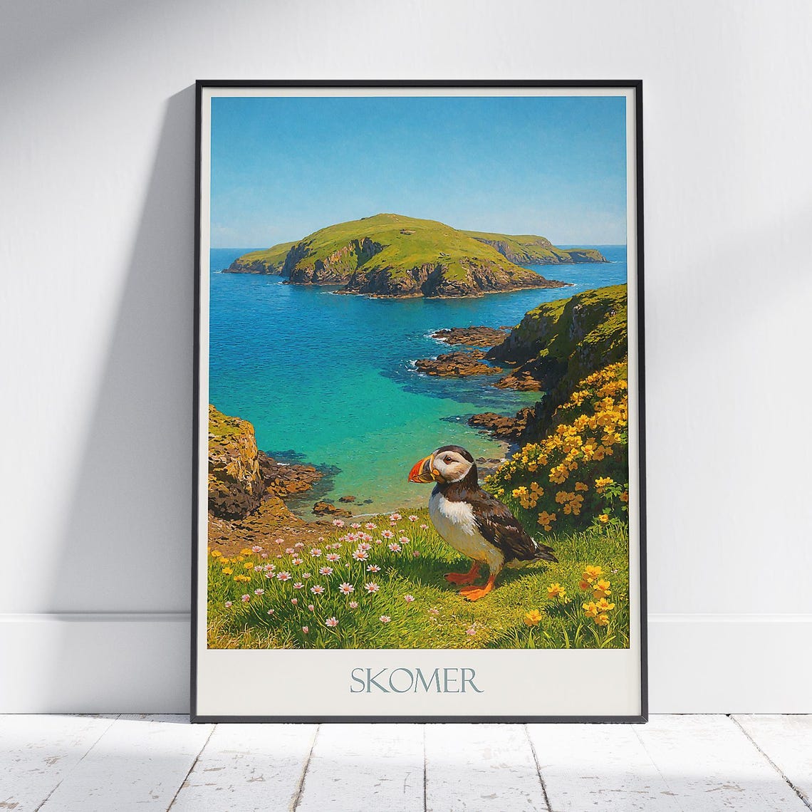 Skomer Island Pembrokeshire Wales Puffin Cliffs Travel Poster