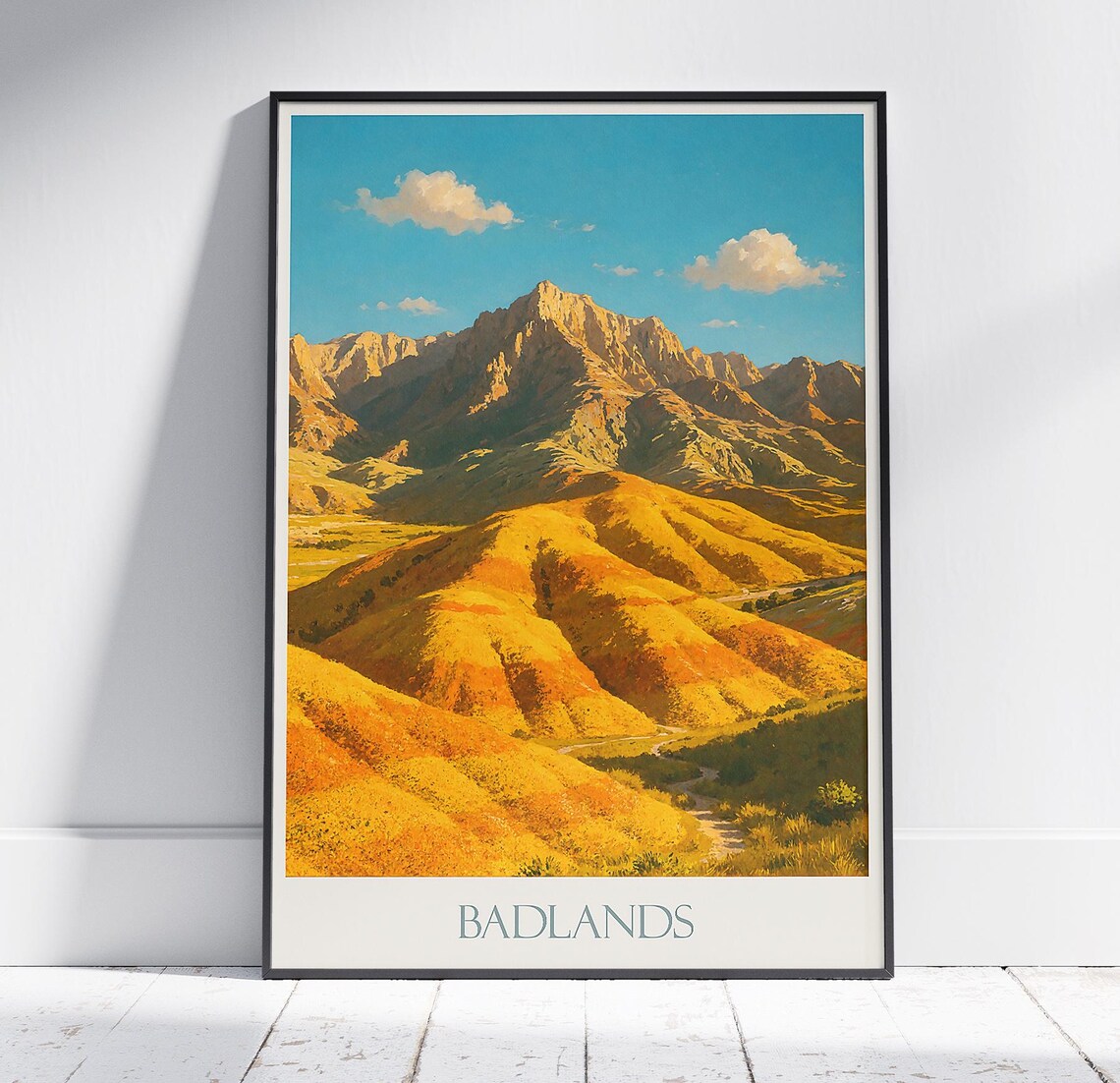 Badlands National Park Golden Peaks Vintage Painted Travel Poster