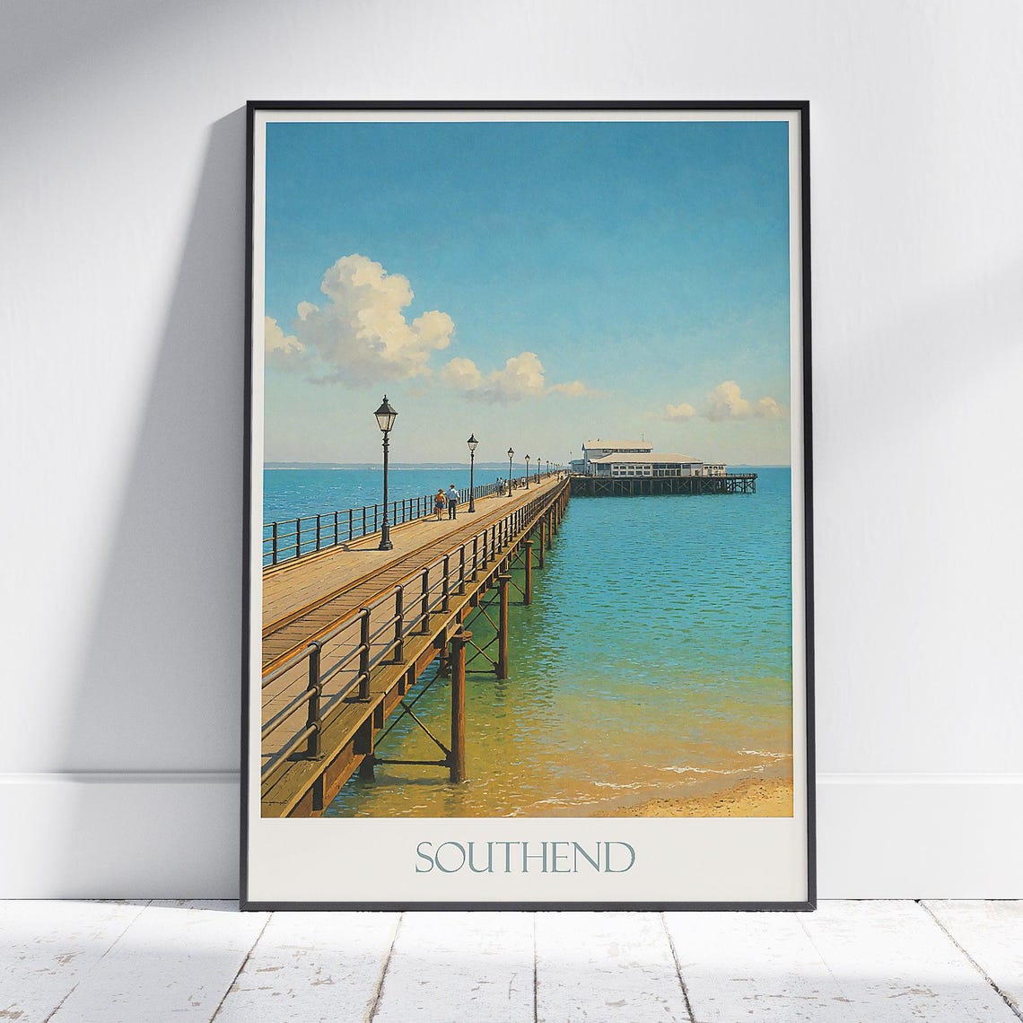 Southend Pier Long Wooden Pier Stretching Over Turquoise Sea Poster