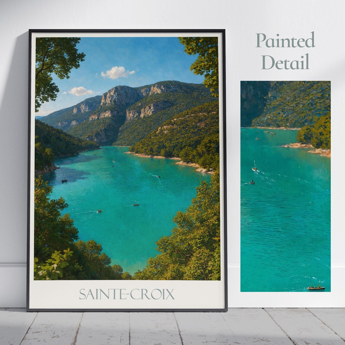 Sainte Croix Verdon Gorges Turquoise Lake France Painted Travel Poster