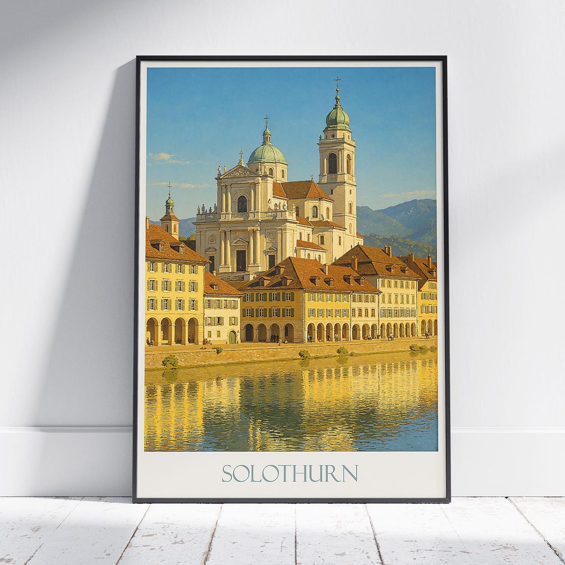 Solothurn Switzerland Cathedral River Reflection Travel Poster Artwork