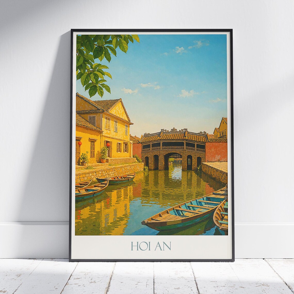 Hoi An Japanese Covered Bridge Canal Boats Vietnam Travel Art Poster