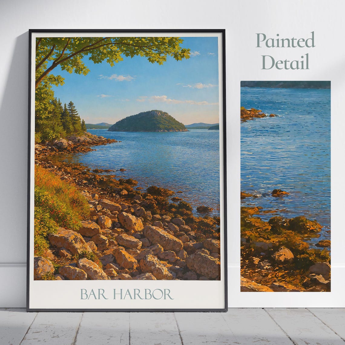 Bar Harbor Maine Rocky Coast Painted Shoreline Travel Poster