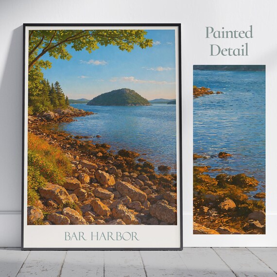 Bar Harbor Maine Rocky Coast Painted Shoreline Travel Poster