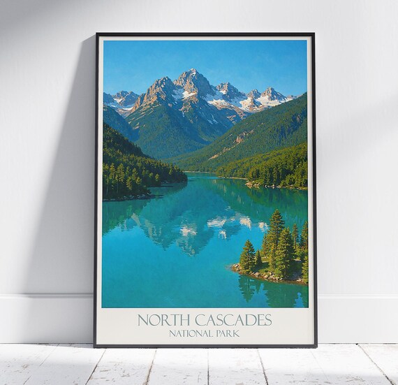 North Cascades National Park Mirror Lake Reflection Peak Travel Poster