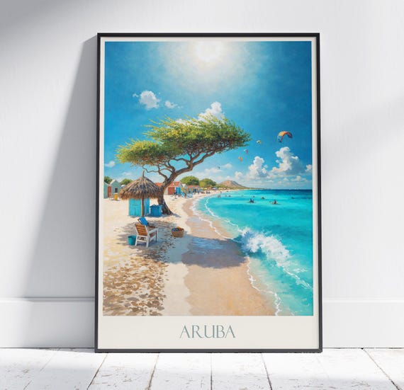 Aruba Travel Print Travel Poster Painted Wall Art Print Home Decor Framed Personalized Print Vacation Travel Gift