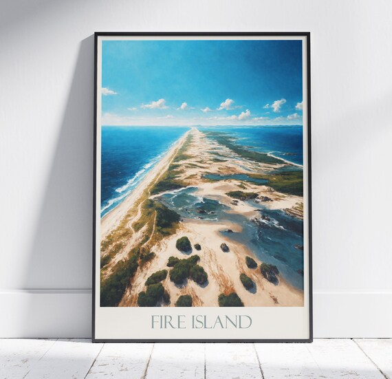 Fire Island Travel Print New York Travel Poster Painted Wall Art Home Decor Framed Personalized Print Vacation Travel Gift
