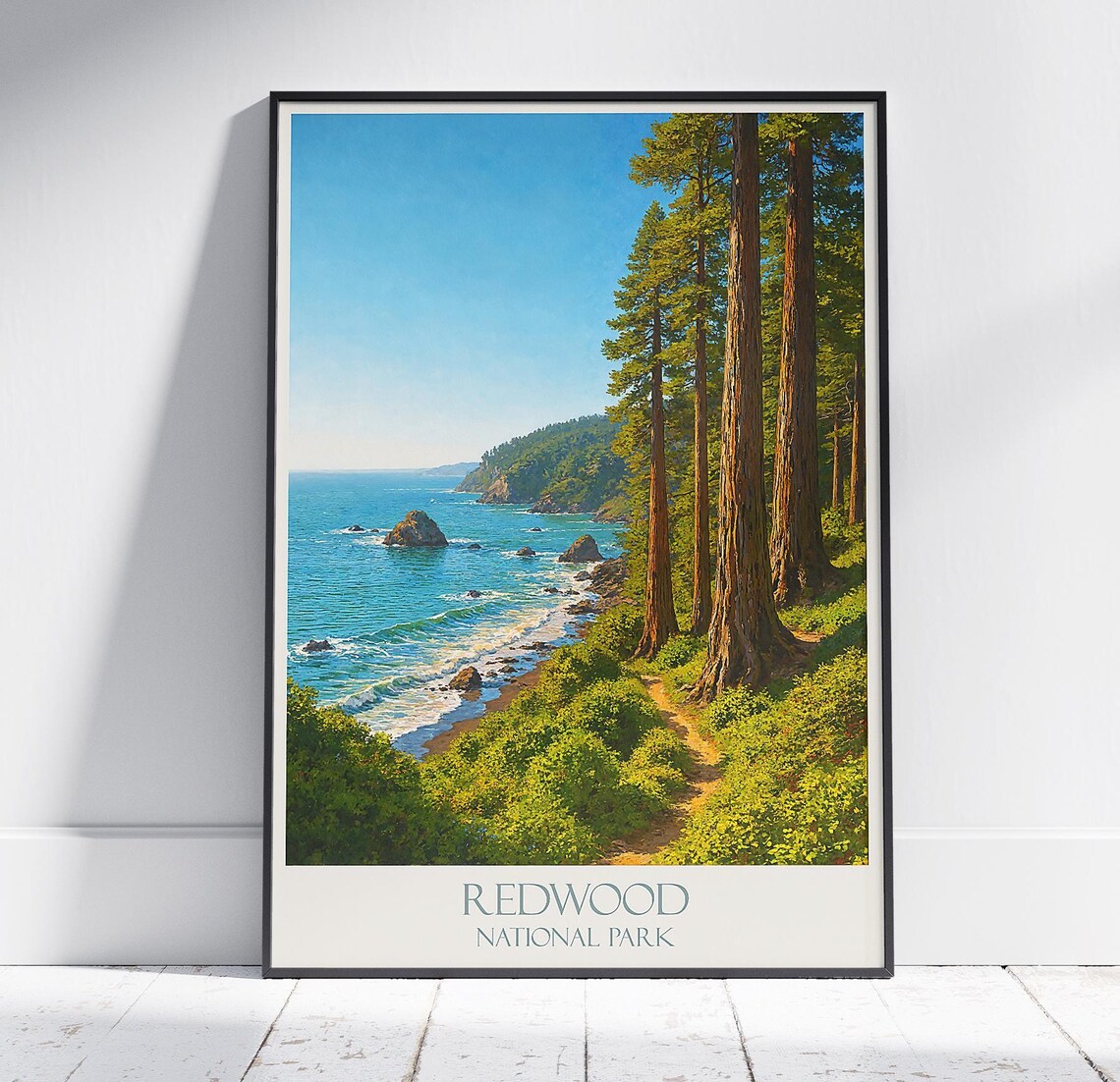 Redwood National Park Ocean Coastline Beach Trail Vintage Travel Poster