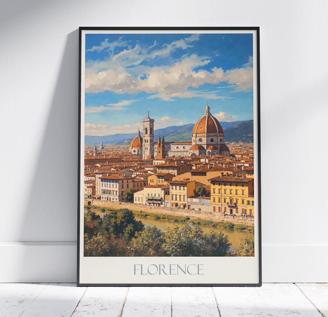 Florence Italy Cathedral Dome Cityscape Arno River Painted Poster