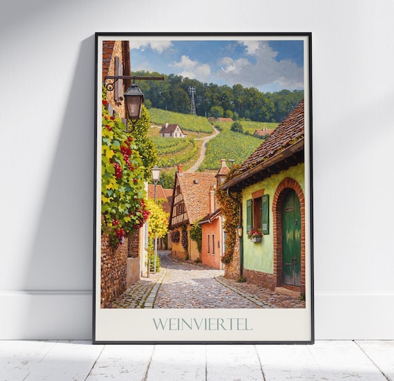 Weinviertel Austria Wine Village Cobblestone Street Vintage Travel Poster