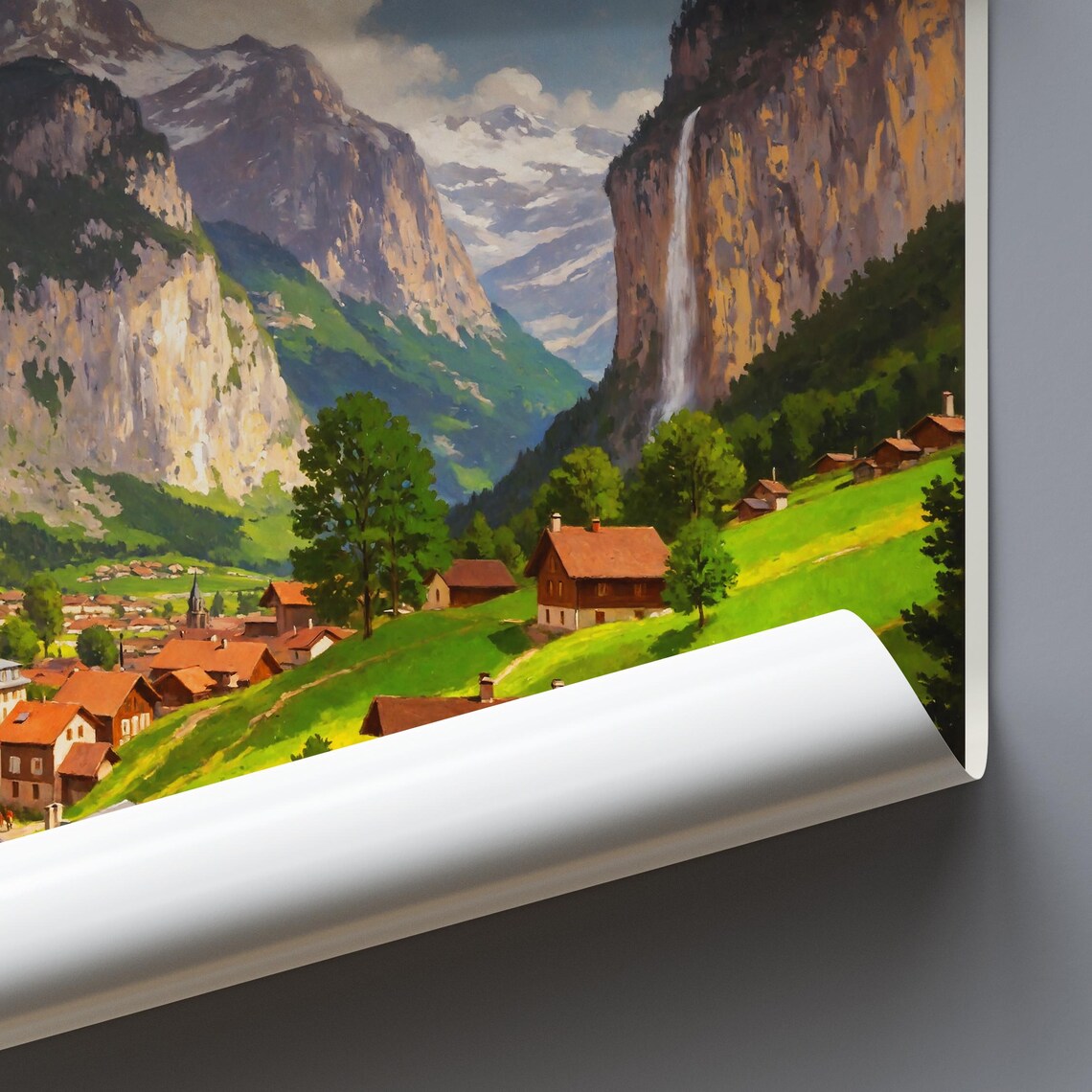 Grindelwald Switzerland Alpine Village Painted Travel Poster Falls - Image 3