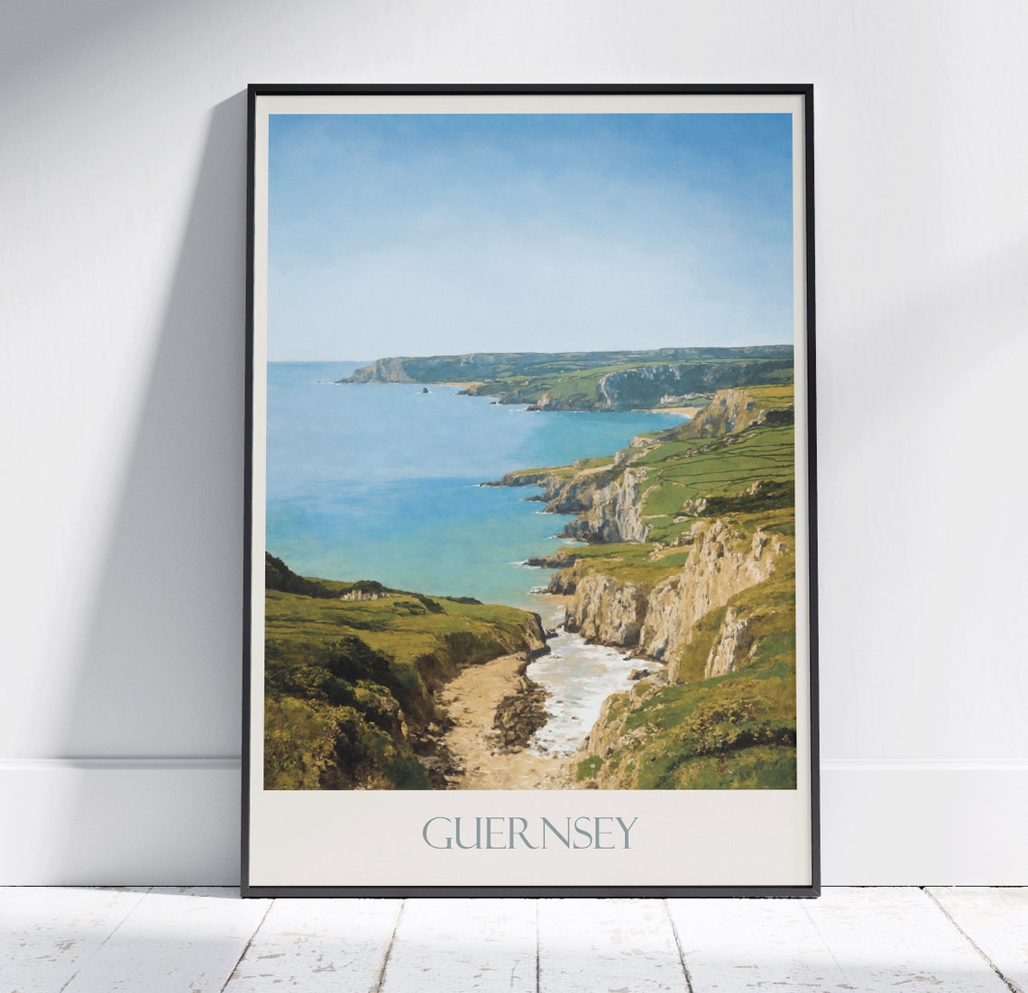 Guernsey Channel Islands Coastal Cliffs Seascape Painted Poster
