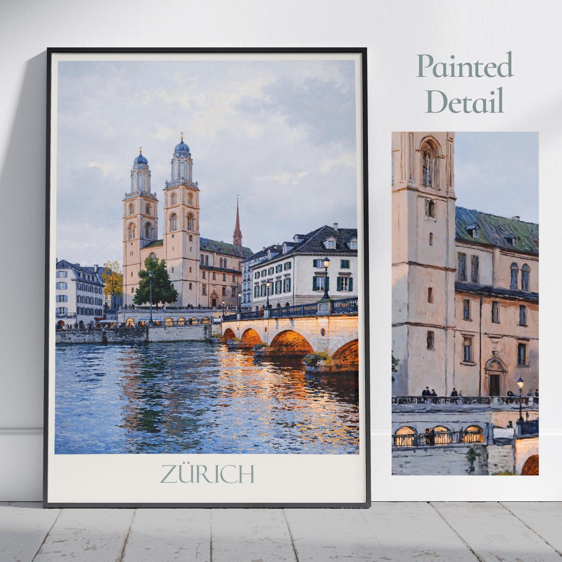 Zürich Switzerland Old Town Bridge River Church Towers Painted Poster